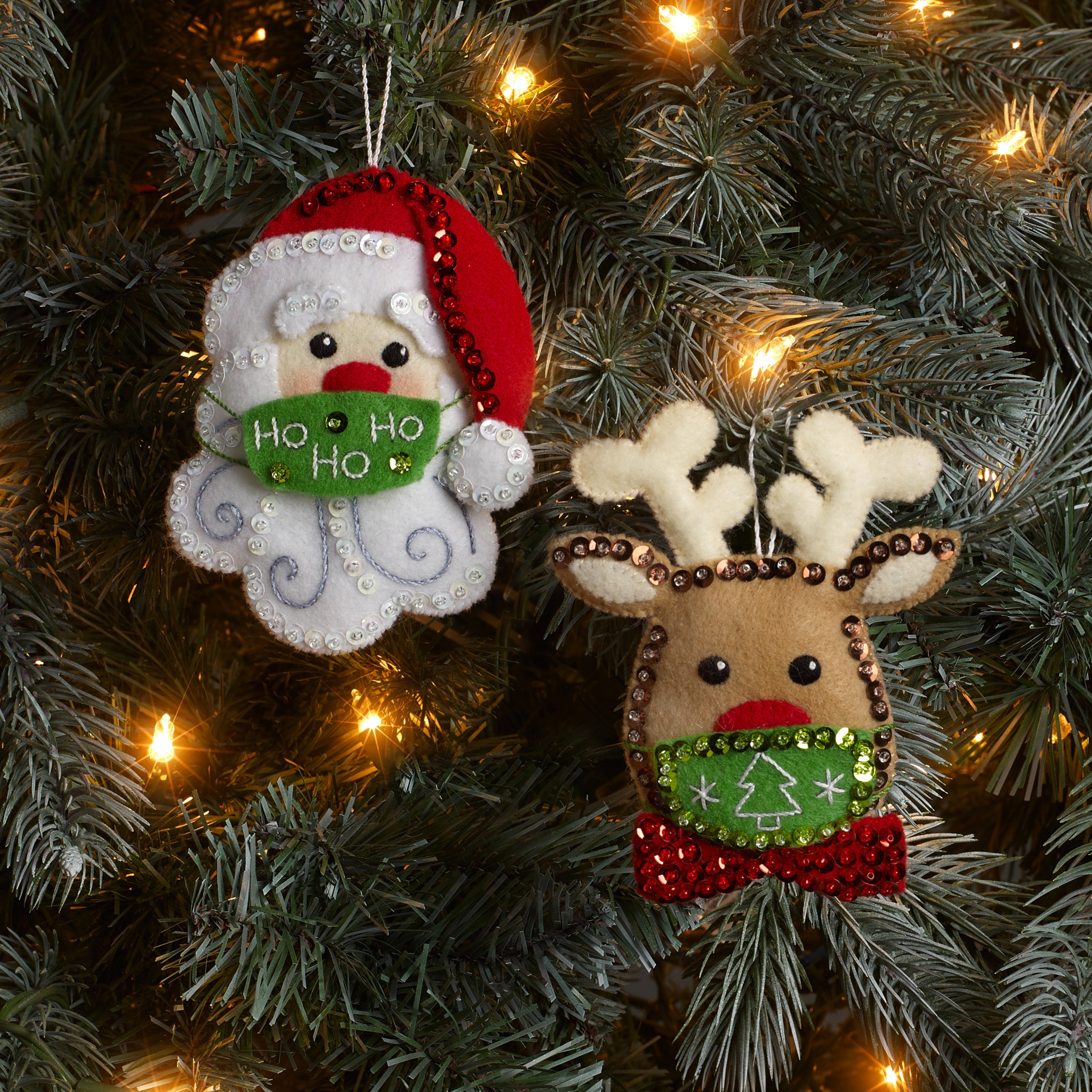 DIY Bucilla All Masked Up Christmas Santa Deer Felt Tree Ornament Kit 89502E
