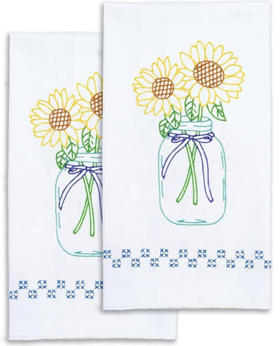 DIY Jack Dempsey Sunflowers Jar Stamped Cross Stitch Guest Hand Towel Kit 320716