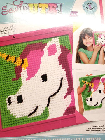 DMG DIY Sew Cute Unicorn Head Pink Kids Beginner Starter Needlepoint Kit w Frame 6