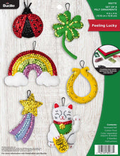Load image into Gallery viewer, DIY Bucilla Feeling Lucky Rainbow Shamrock Ladybug Star Felt Ornament Kit 89277E