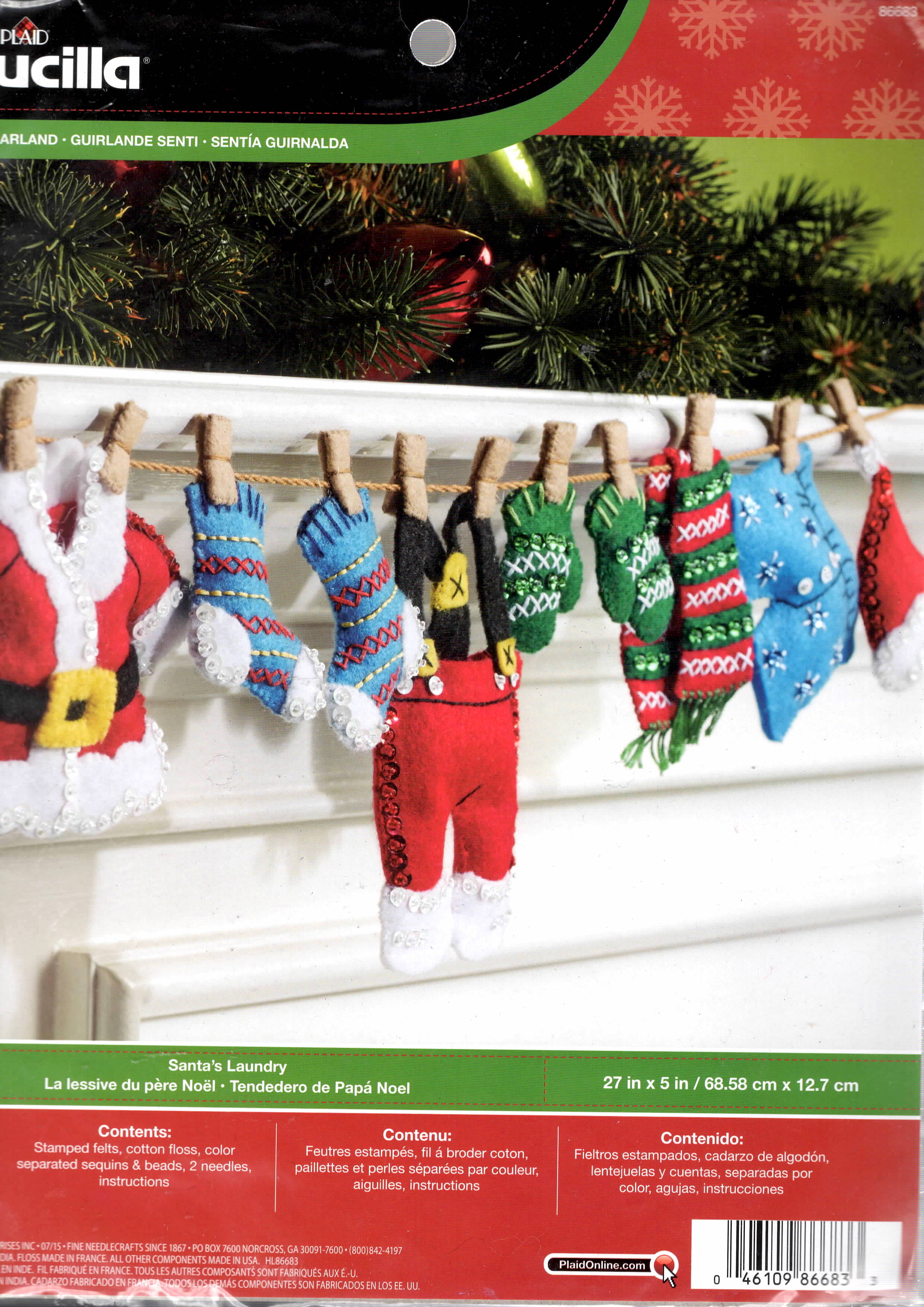 DIY Bucilla Santas Laundry Christmas Clothes Garland Felt Wall Hanging Kit 86683