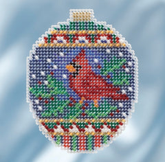 DIY Mill Hill Crimson Cardinal Christmas Bulb Bead Cross Stitch Ornament Kit