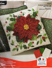 Load image into Gallery viewer, DIY Bucilla Elegant Poinsettia Christmas Holiday Felt Pillow Craft Kit 86983E