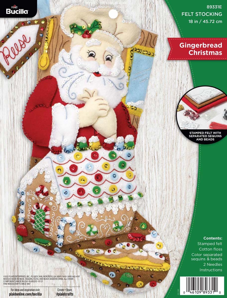 Bucilla Felt Stocking Applique Kit 18 Long Gingerbread Christmas