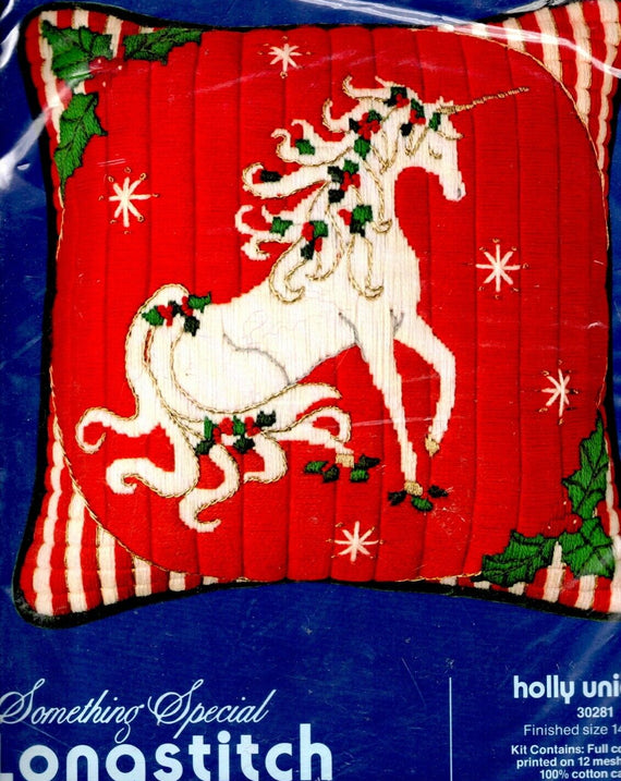 DIY Candamar Holly Unicorn Longstitch Needlepoint Pillow Top Kit