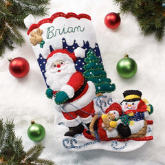 DIY Bucilla Sledding with Santa Snowman Christmas Felt Stocking Kit 89477E