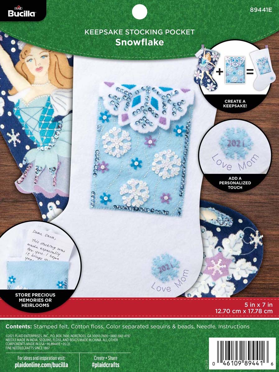 DIY Bucilla Snowflake Christmas Holiday Keepsake Stocking Pocket Kit 89443E
