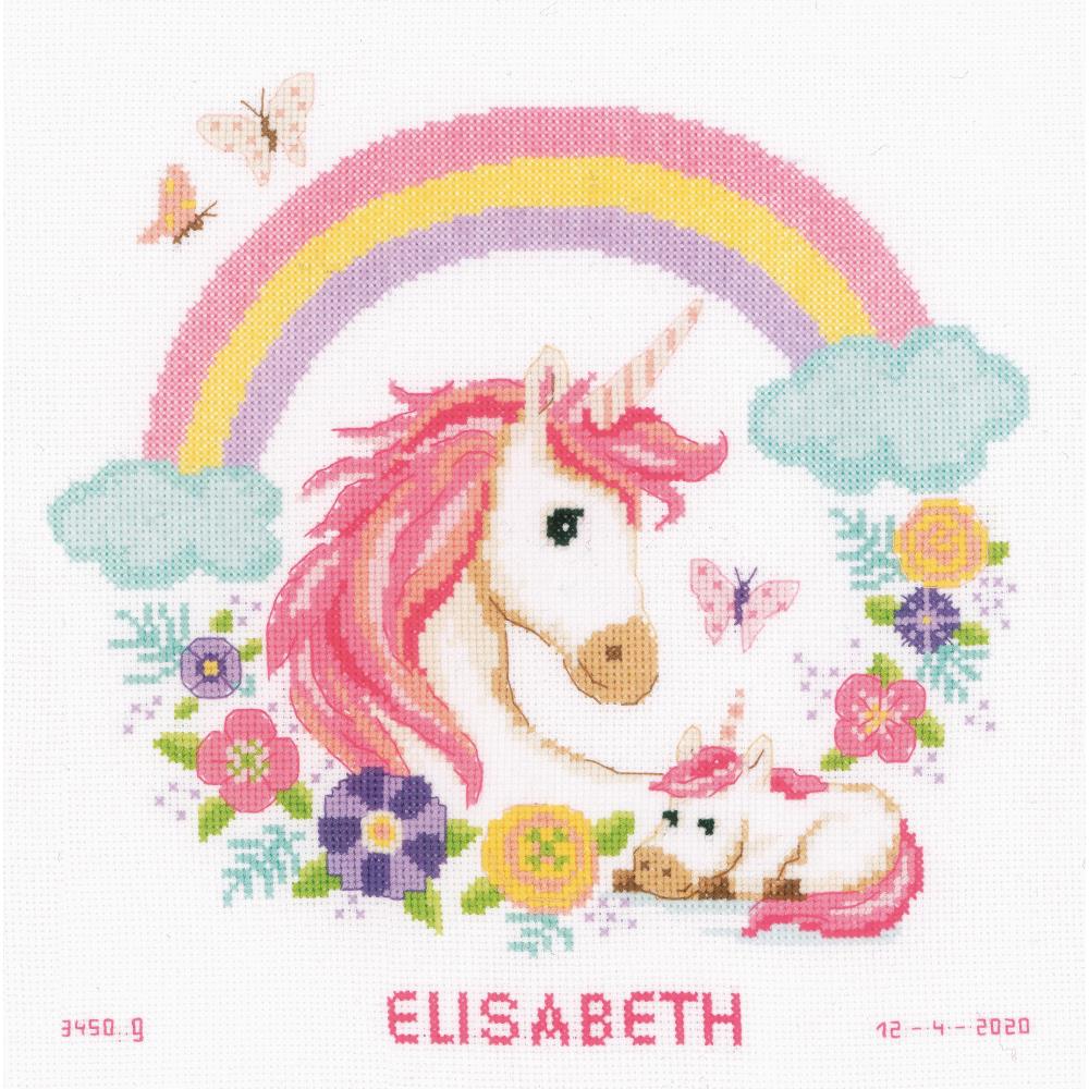 DIY Vervaco Mother and Baby Unicorn Birth Gift Counted Cross Stitch Kit