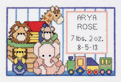 DIY Janlynn Noah's Ark Birth Sampler Baby Announcement Counted Cross Stitch Kit