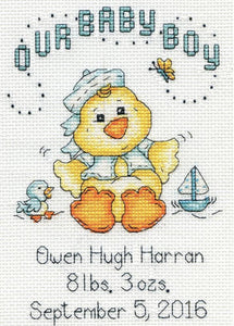 DIY Design Works Baby Chick Boy Birth Record Gift Counted Cross Stitch Kit 2897