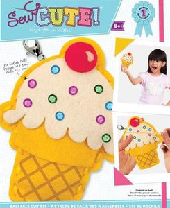 DIY Sew Cute Ice Cream Cone Kids Beginner Starter Felt Backpack Clip Kit Craft