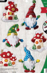 DIY Bucilla Christmas Gnomes Mushroom Holiday Felt Tree Ornament Kit 89298E