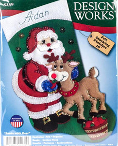 DIY Design Works Santa with Deer Apples Christmas Holiday Felt Stocking Kit 5238