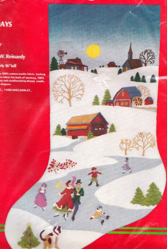 DIY Horizons Happy Holidays Country Village Christmas Crewel Stocking Kit