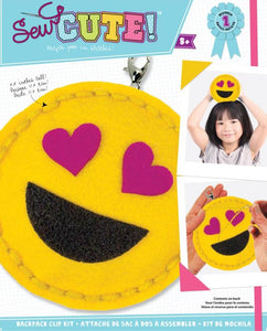 DIY Sew Cute Heart Eye Emoji Kids Beginner Starter Felt Backpack Clip Kit Craft