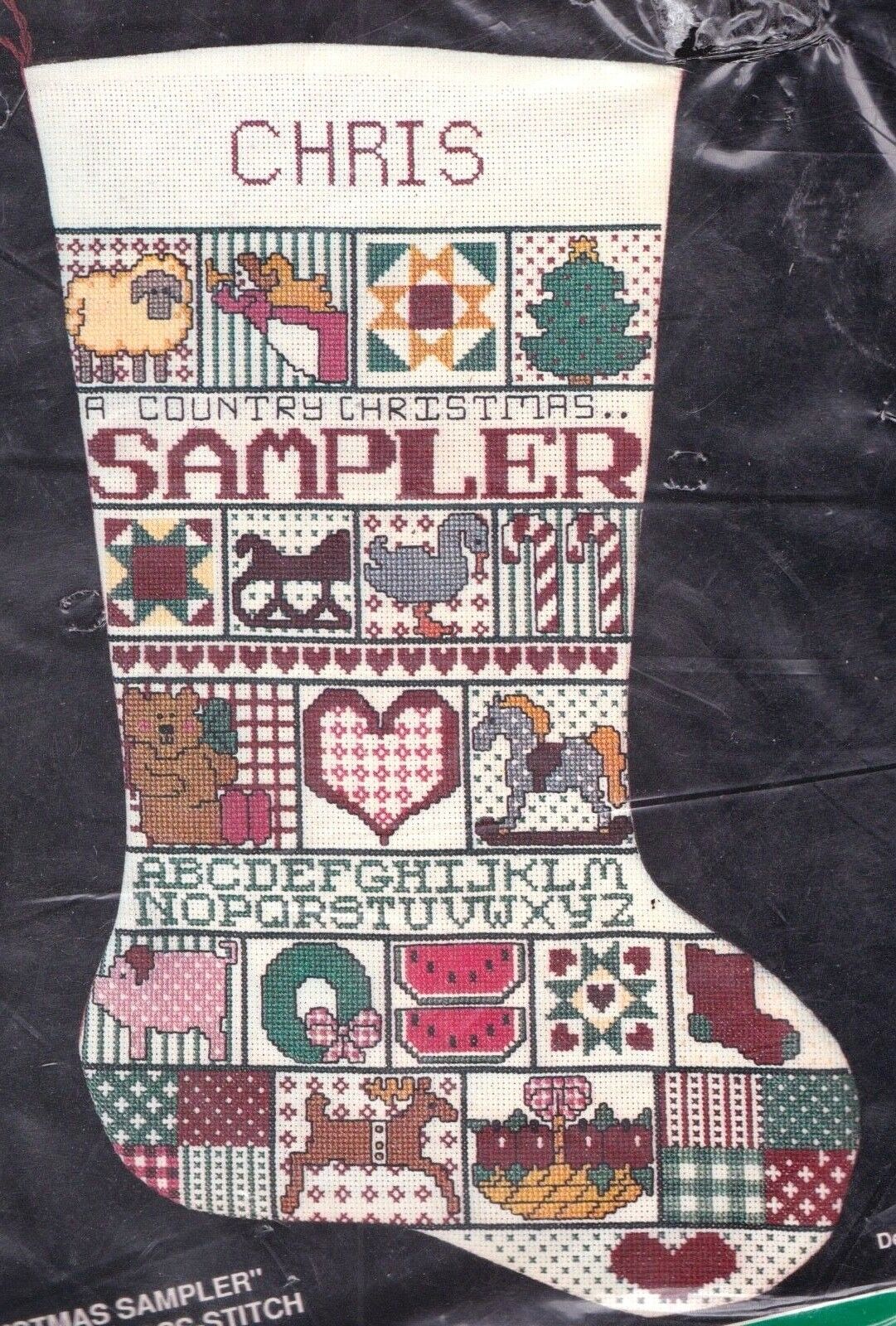 DIY Bucilla Country Christmas Sampler Counted Cross Stitch Stocking Kit 82433