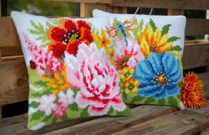 DIY Resealed Vervaco Colorful Flower Cross Stitch Needlepoint 16" Pillow Top Kit