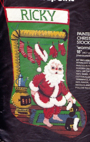 DIY Bucilla Warming Up Santa Wood Stove Christmas Needlepoint Stocking Kit 60543