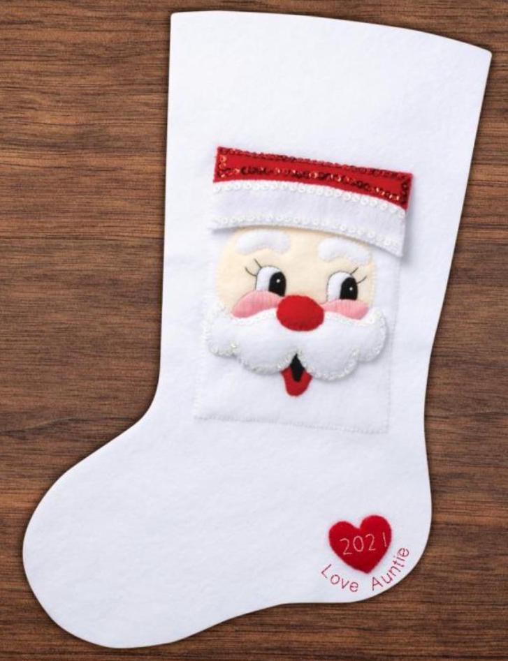 DIY Bucilla Santa Face Christmas Holiday Keepsake Stocking Pocket Kit 89443E