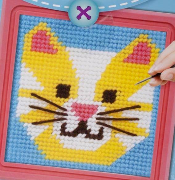 DIY Sew Cute Cat Kitten Kids Beginner Starter Needlepoint Kit with Frame 6