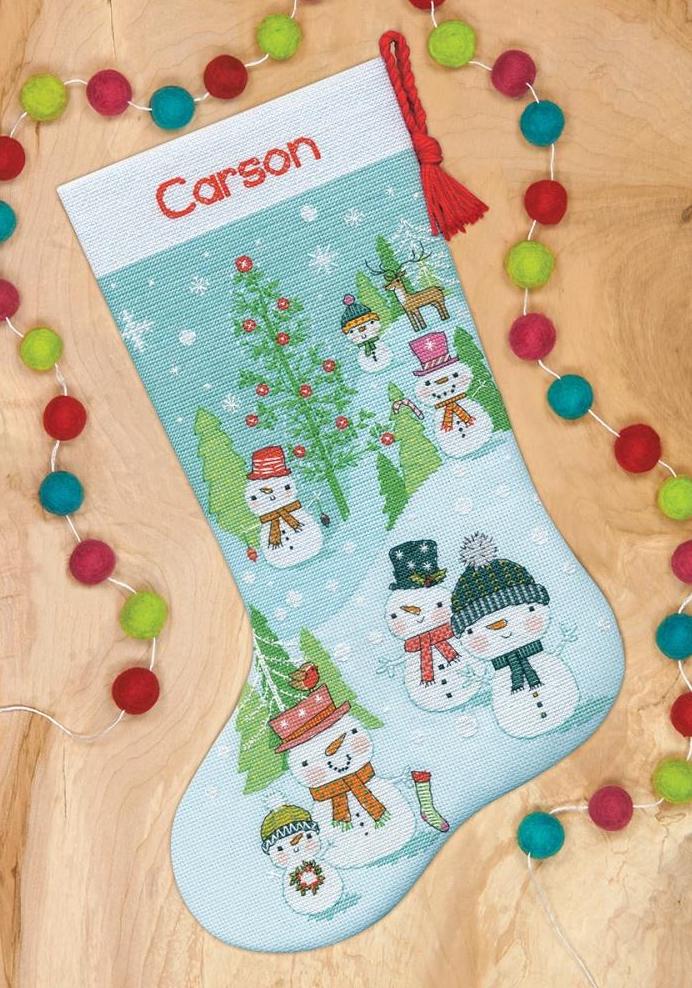 Counted Cross Stitch, Christmas Stocking Kit, Welcome to Winter Snowmen,  Candamar Design, Country Prim Christmas Craft, Free Shipping 