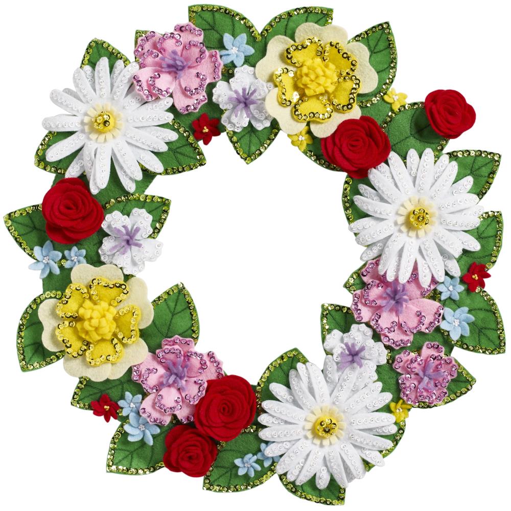 DIY Bucilla Spring Flowers Rose Daisy Daffodil Wreath Felt Craft Kit 89322E