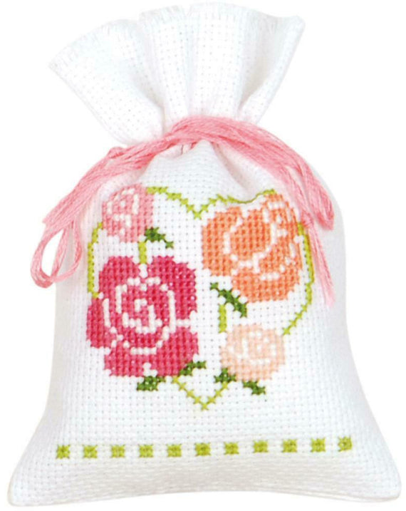 DIY Vervaco Fun Flowers Rose Spring Potpourri Gift Bag Counted Cross Stitch Kit