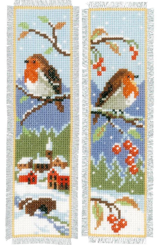 DIY Vervaco Robin Christmas Winter Reading Bookmark Counted Cross Stitch Kit