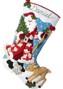 DIY Bucilla Timeless St Nick Santa Deer Snow Christmas Felt Stocking Kit 89309E