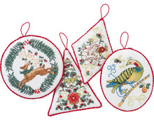 Load image into Gallery viewer, DIY Bucilla Holiday Blooms Christmas Counted Cross Stitch Ornament Kit 86892