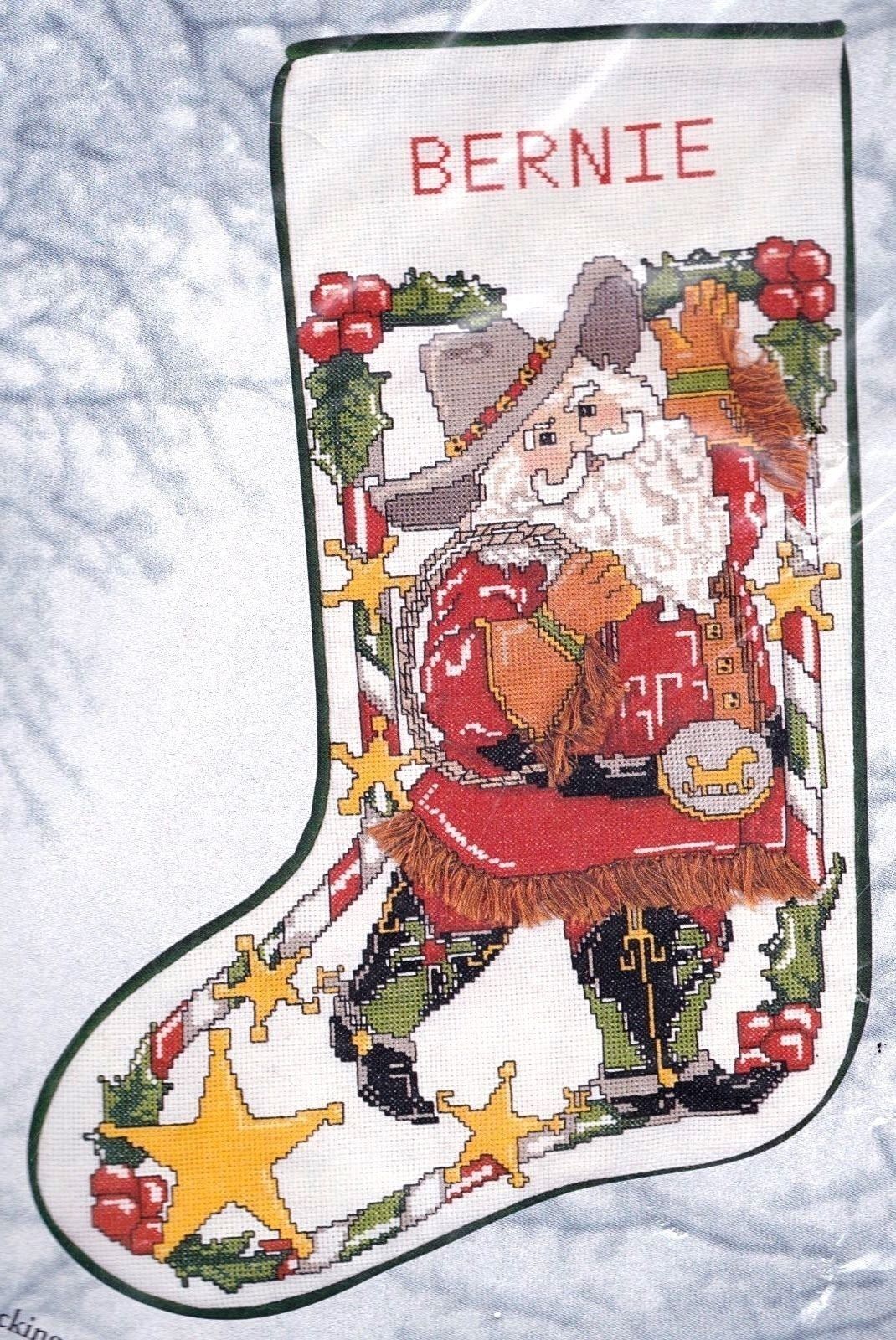 DIY Candamar Cowboy Santa Christmas Counted Cross Stitch Stocking Kit 50822