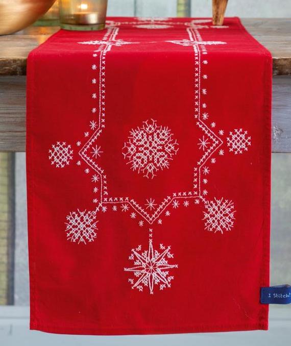 DIY Vervaco White Christmas Stars Stamped Cross Stitch Table Runner Scarf Kit