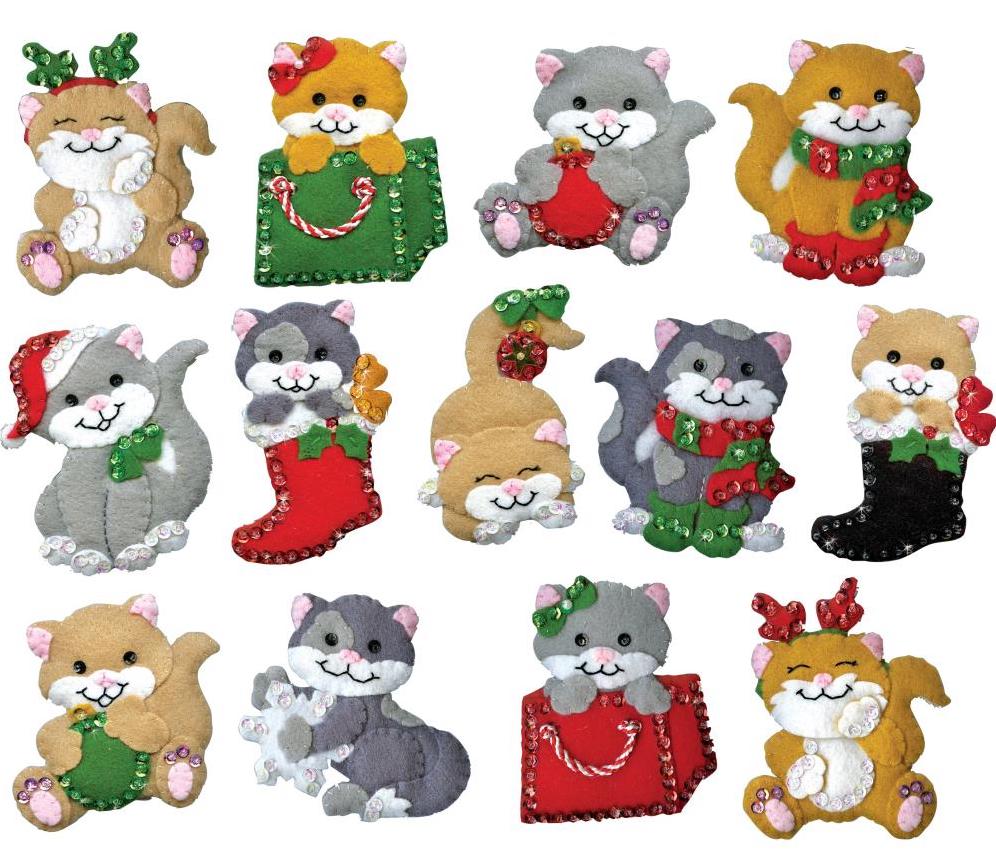 DIY Design Works Holiday Cats Christmas Felt Ornament Kit