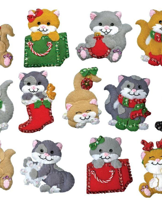 DIY Design Works Holiday Cats Christmas Felt Ornament Kit