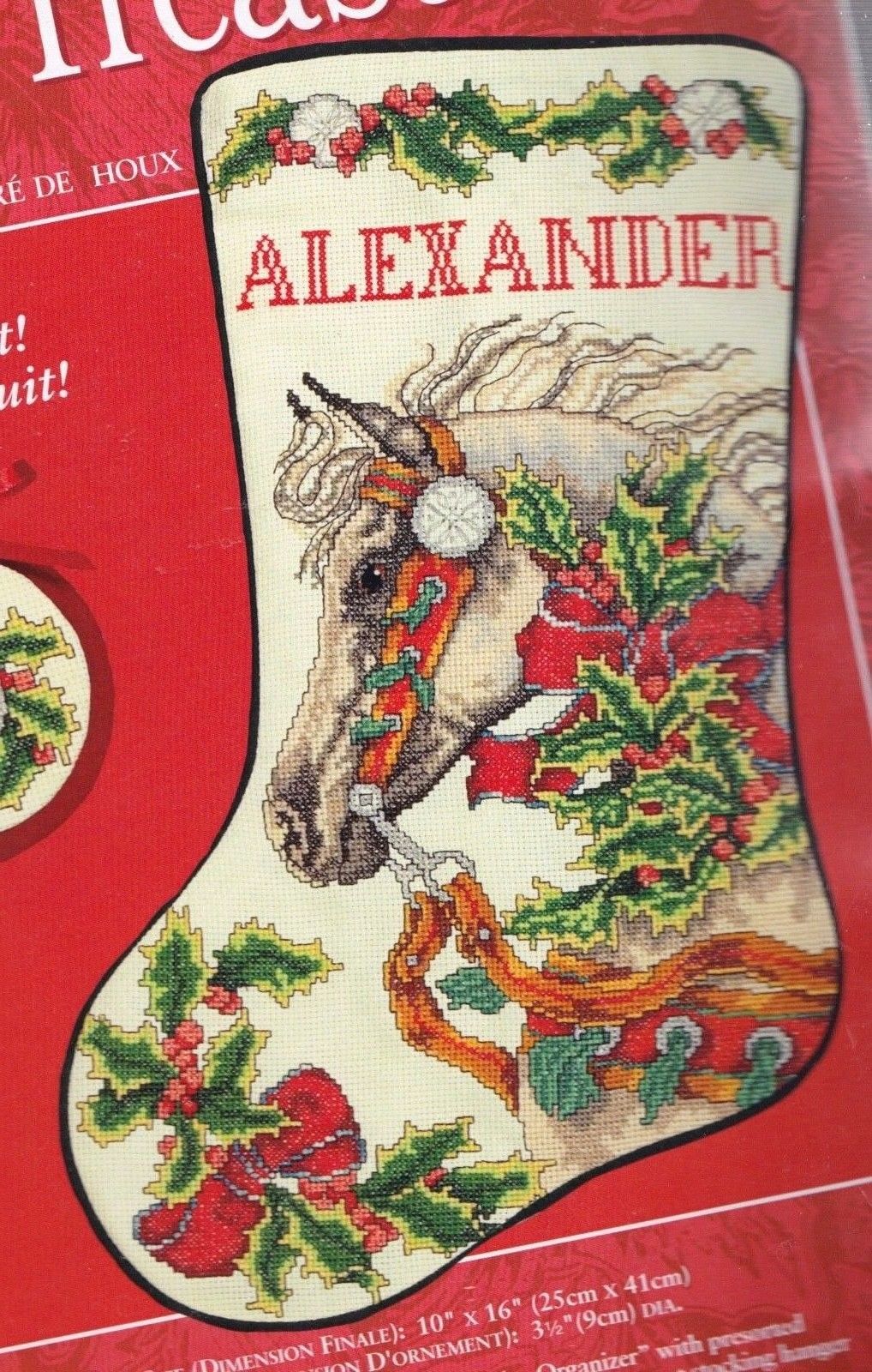 DIY Holly Horse Christmas Holiday Counted Cross Stitch Stocking Kit 08537