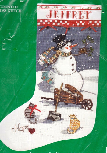 DIY Snowman Cats Kittens Christmas Counted Cross Stitch Stocking Kit 50974