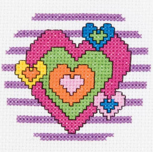 DIY Bucilla Heart Collage Kids Beginner Counted Cross Stitch Kit w/ Frame