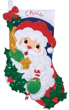 Load image into Gallery viewer, DIY Design Works Holly Santa Face Christmas Holiday Craft Felt Stocking Kit 5004
