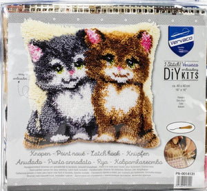 DIY Vervaco Cats Kittens Animals Latch Hook Kit Pillow Top or Wall Hanging 16"