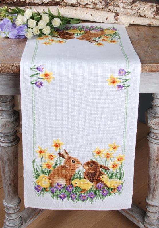 DIY Vervaco Rabbits Chicks Easter Spring Counted Cross Stitch Table Runner Kit