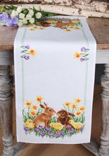 Load image into Gallery viewer, DIY Vervaco Rabbits Chicks Easter Spring Counted Cross Stitch Table Runner Kit