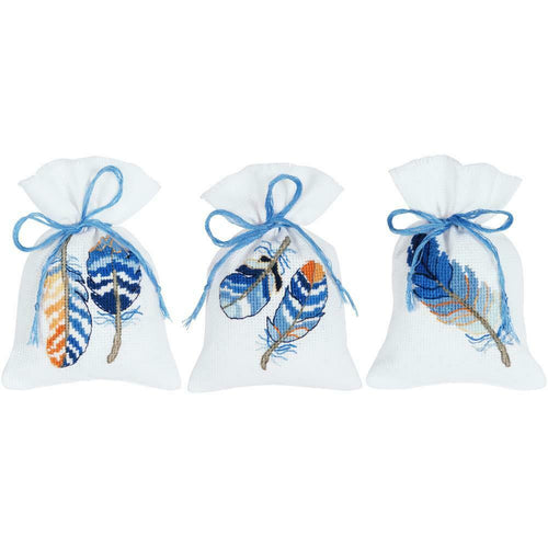 DIY Vervaco Blue Feathers Potpourri Gift Bag Counted Cross Stitch Kit