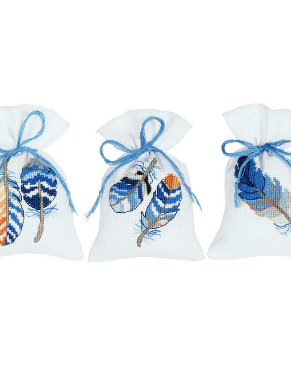 DIY Vervaco Blue Feathers Potpourri Gift Bag Counted Cross Stitch Kit