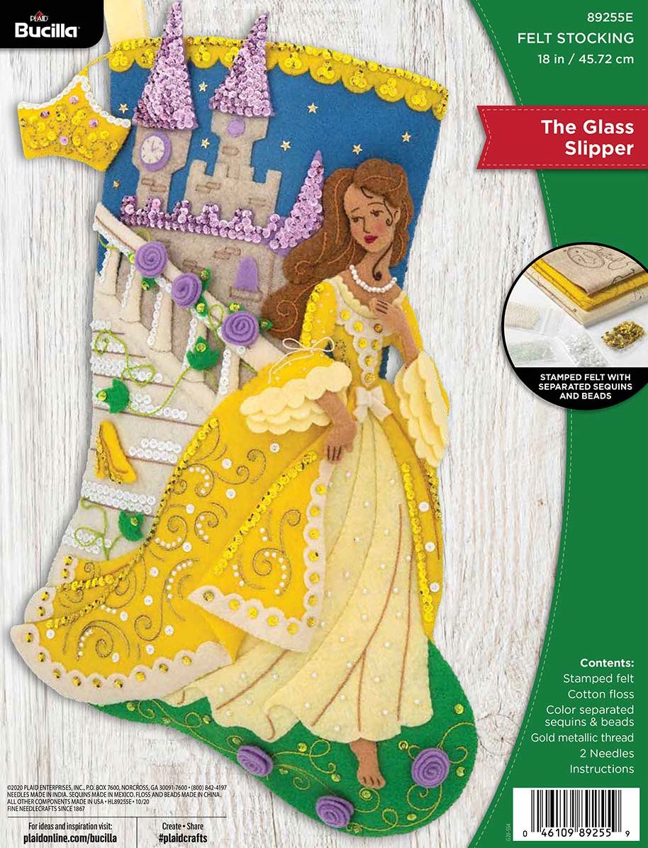 DIY Bucilla Glass Slipper Cinderella Princess Stairs Felt Stocking Kit 89255E