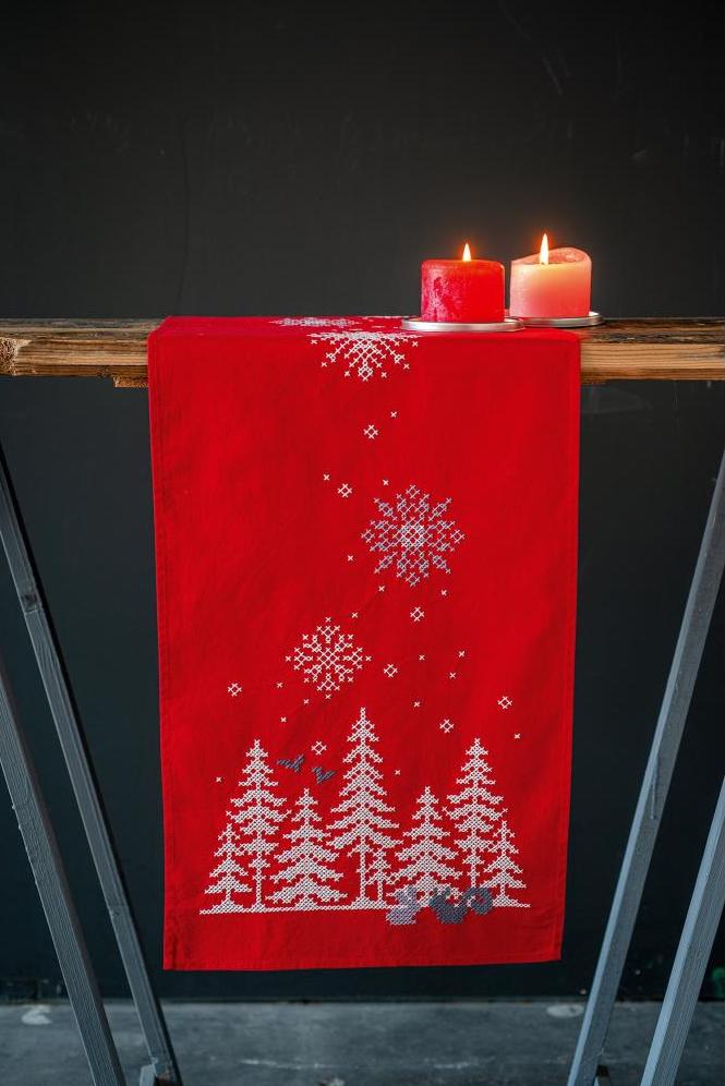 DIY Vervaco Christmas Trees Forest Animals Stamped Embroidery Table Runner Kit