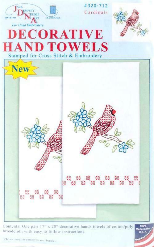 DIY Jack Dempsey Cardinal Flowers Stamped Cross Stitch Guest Hand Towel Kit