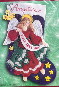 DIY Bucilla Celestial Angel Peace Love Joy Christmas Felt Stocking Kit 84191