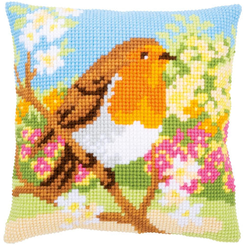 DIY Repack Vervaco Bird Robin in the Garden Needlepoint Pillow Top Kit 16