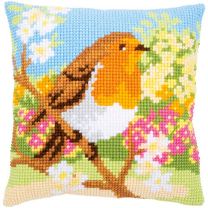 DIY Repack Vervaco Bird Robin in the Garden Needlepoint Pillow Top Kit 16"