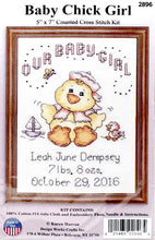 Load image into Gallery viewer, DIY Design Works Baby Chick Girl Birth Record Gift Counted Cross Stitch Kit 2896